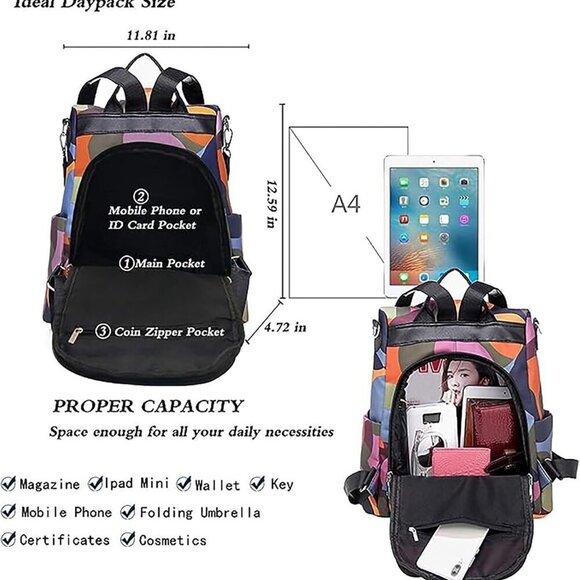Women Waterproof Anti-theft Nylon Backpack Compact Travel Date Purse